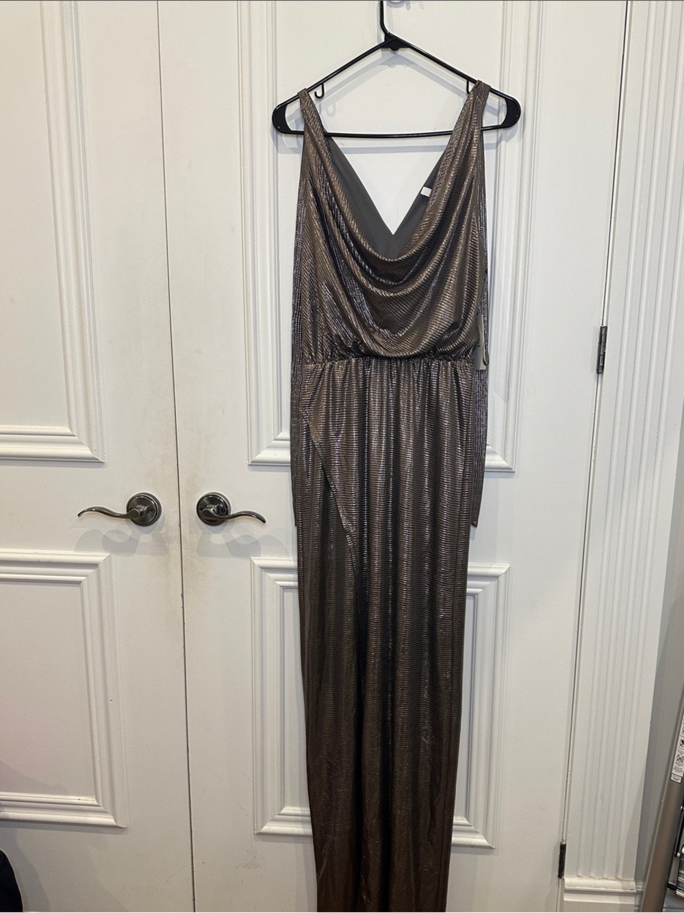 Halston Heritage Metallic Bronze Brown Maxi Dress
